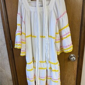 Lisa Marie Fernandez White Tiered Dress with Pink & Yellow Trim